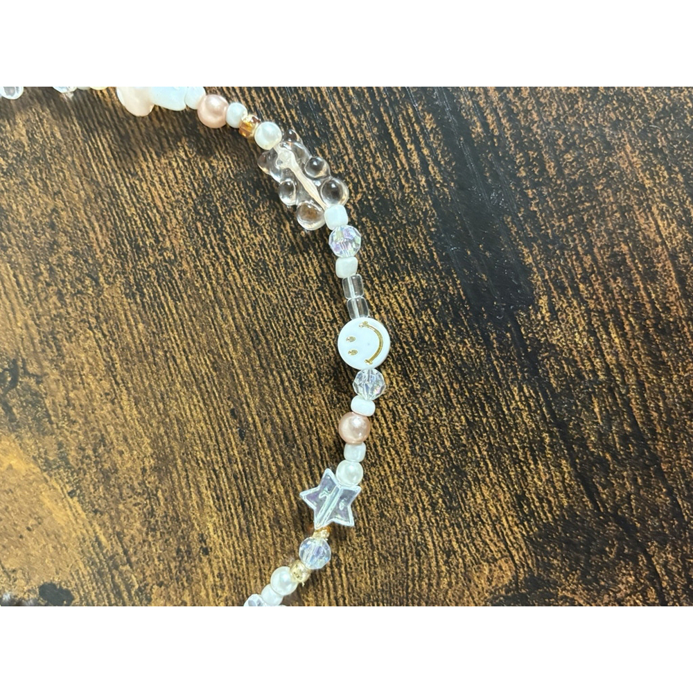 Y2K Kawaii Beaded Necklace Pearl Smiley Star Heart Flower Charm Choker - Picture 3 of 8